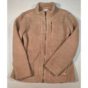 Calvin Klein Sherpa Fleece Jacket Womens Tan Zip Up Coat
